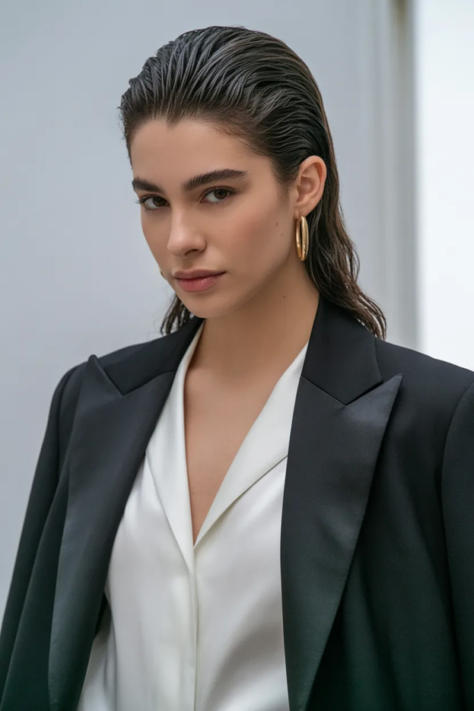 Slicked-Back Wet Look - French Girl Hairstyle Inspirations