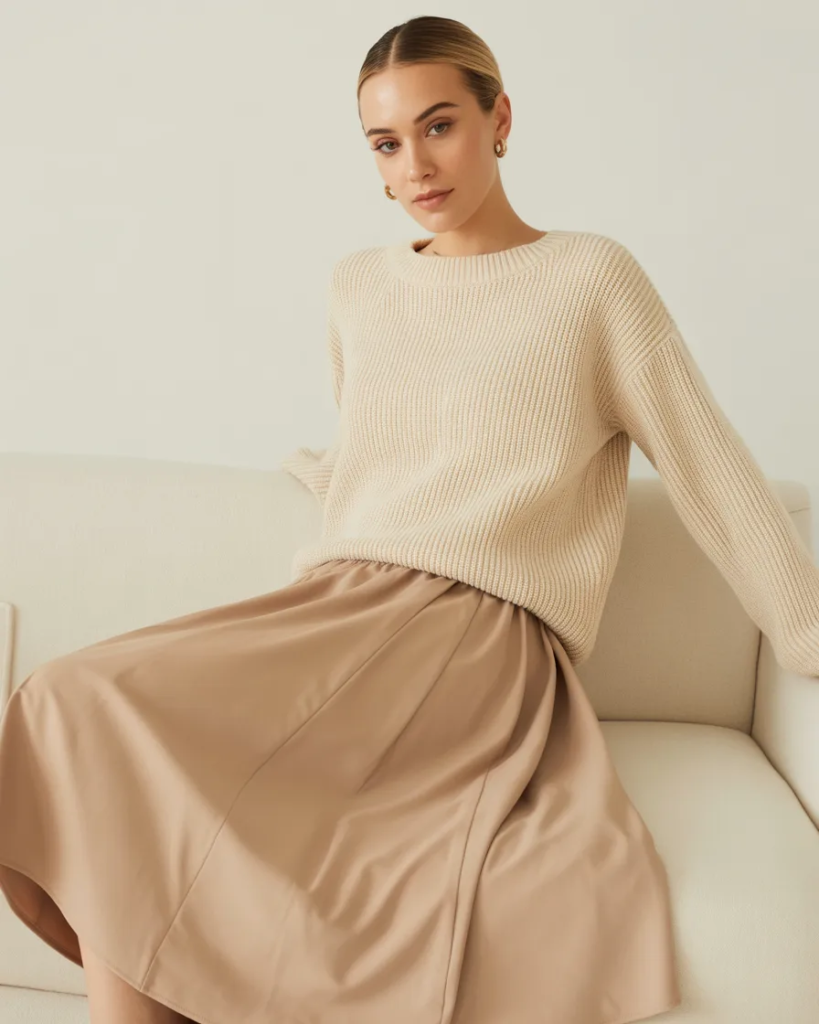 Midi Skirt with Knit Top