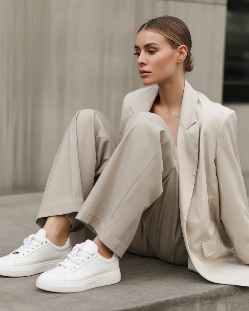 Classic White Sneakers with Monochrome Outfit
