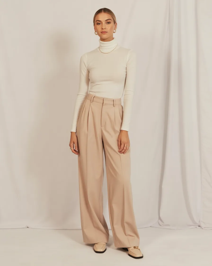 Slim-Fit Turtleneck with Wide-Leg Pants