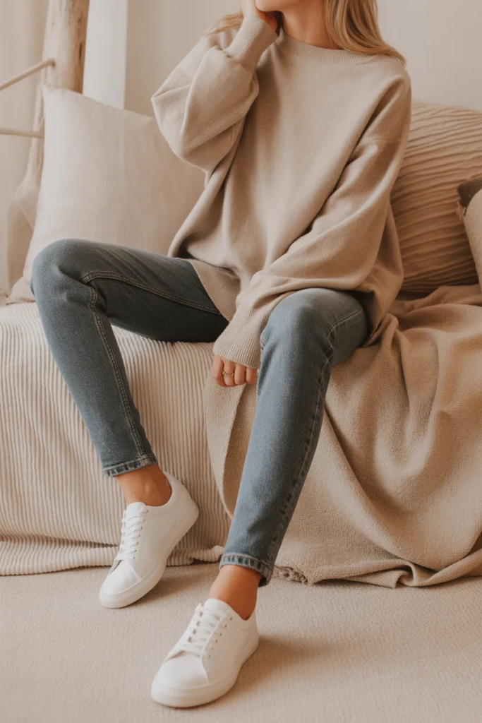 Oversized Cashmere Sweater with Slim Jeans - Soft Life Fashion Aesthetic