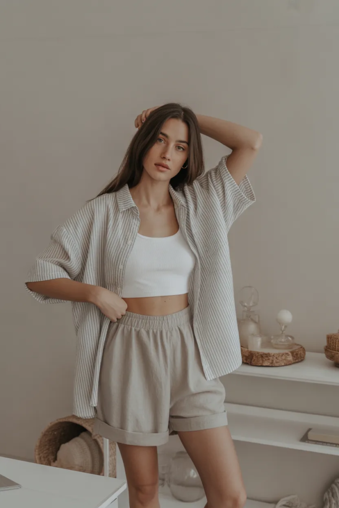 Linen Shorts with Oversized Shirt