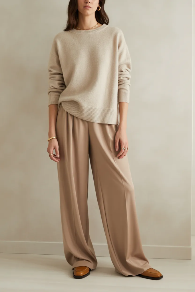 Cashmere Sweater with Wide-Leg Pants