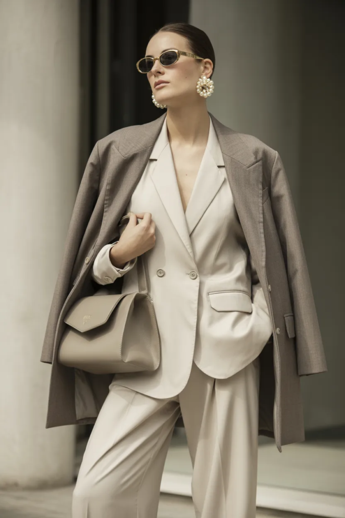 Monochrome Outfit with Statement Accessories