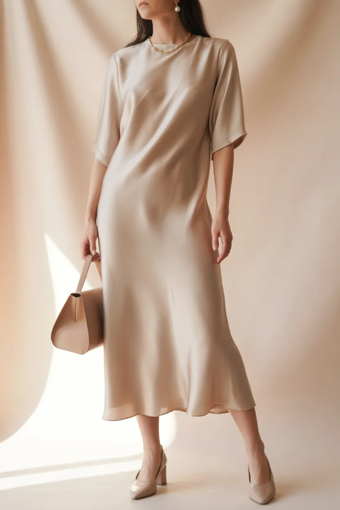 Silk Midi Dress with Minimal Accessories