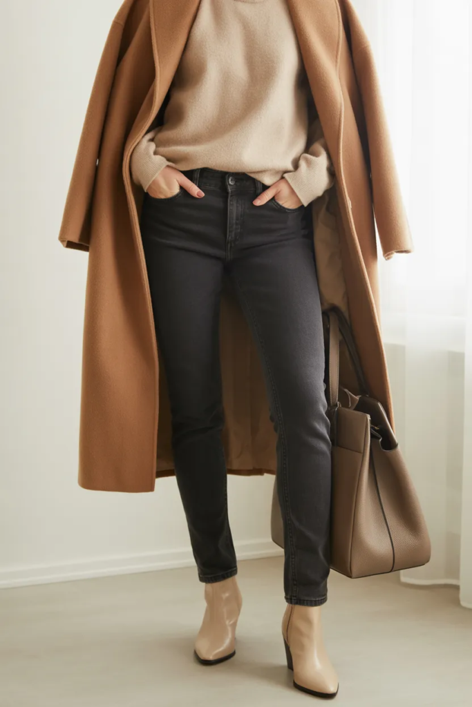 Cashmere Coat with Skinny Jeans