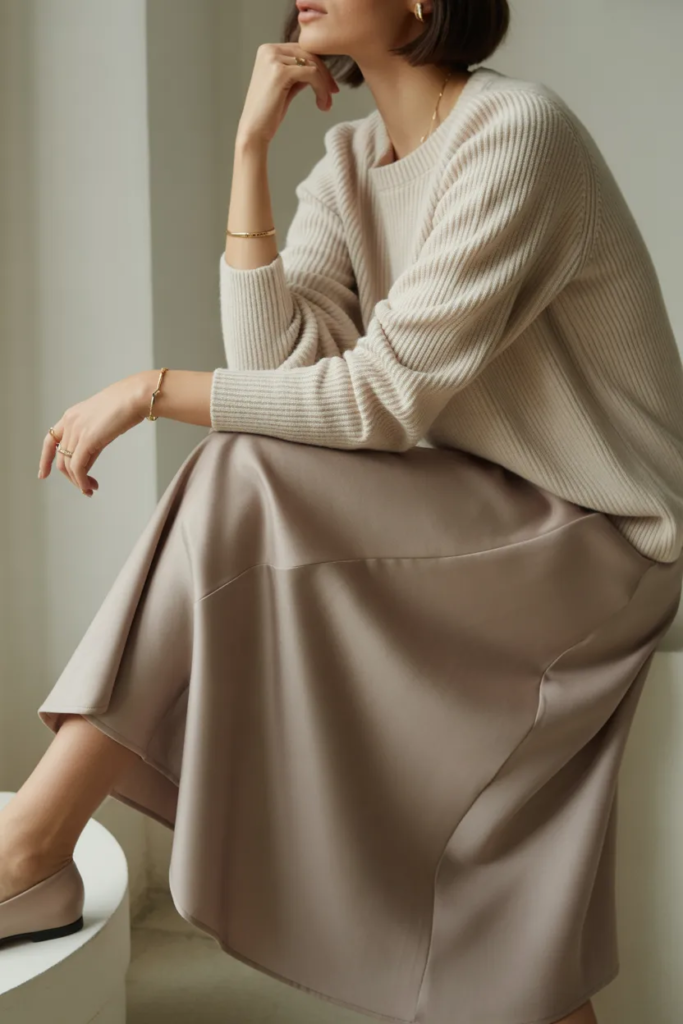 Cashmere Sweater with Midi Skirt