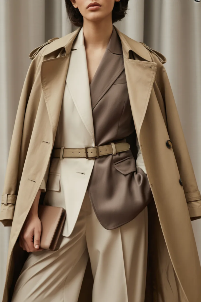 Trench Coat over Monochrome Outfit