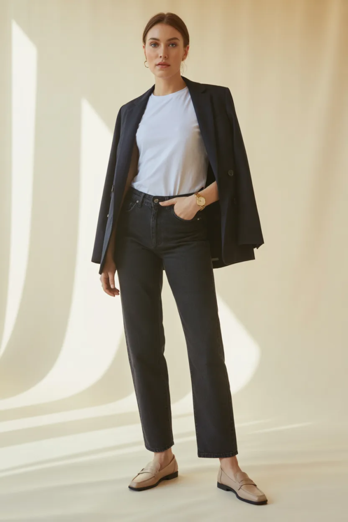 White Tee with Blazer and Jeans