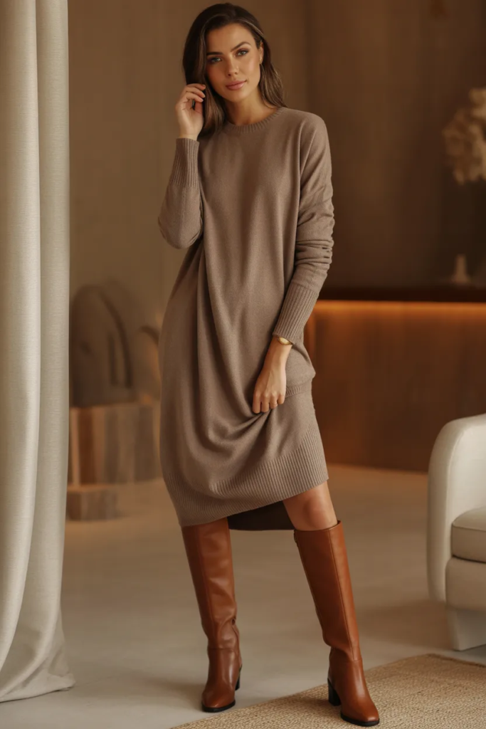 Sweater Dress with Knee-High Boots - Timeless Wardrobe Outfit Ideas