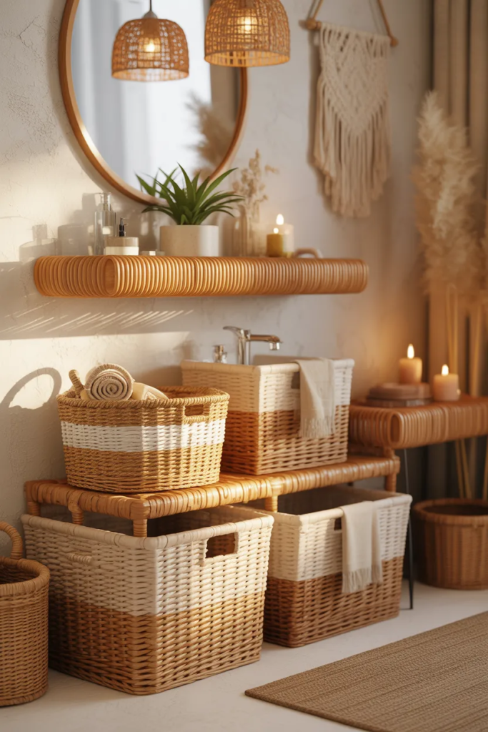 Woven Baskets for Storage - Boho Bathroom Ideas