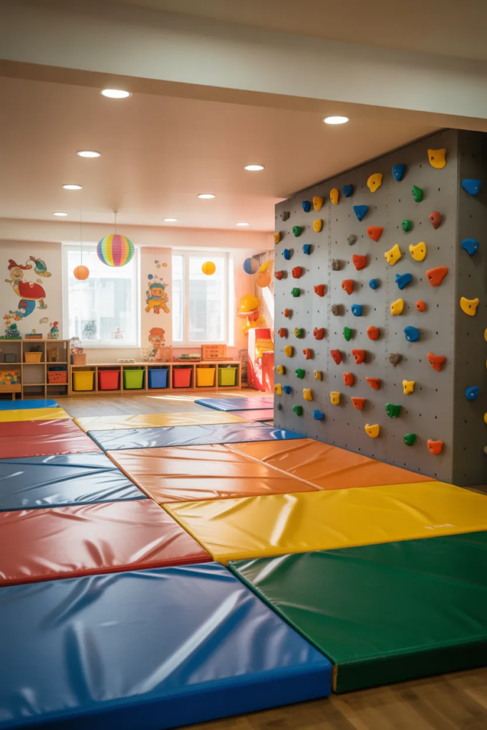 Indoor Climbing Wall - Basement Playroom Ideas