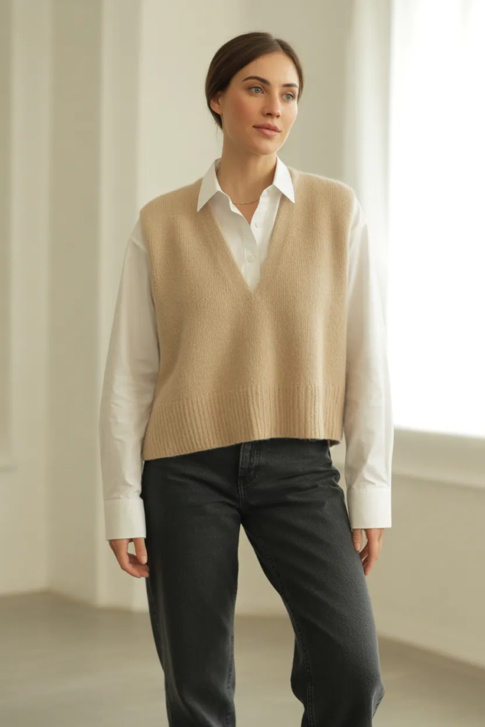 Relaxed Blazer with Knit Top and Jeans