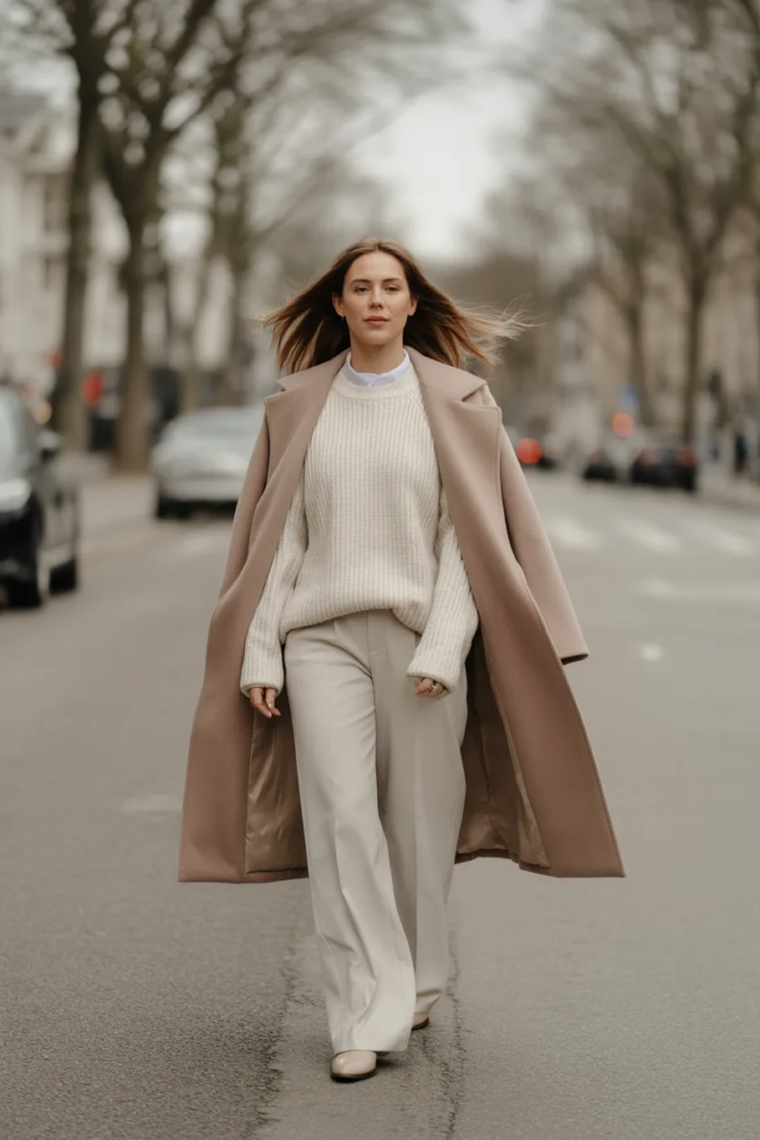 Long Coat with Simple Knit Outfit