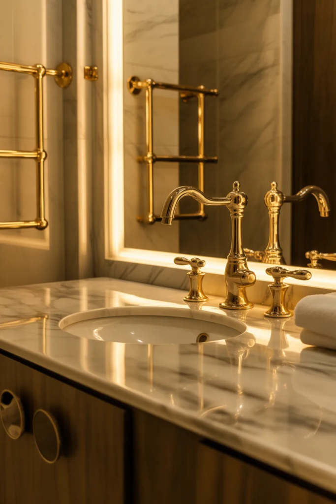 Elegant Gold or Brass Fixtures - Luxury Bathroom Ideas
