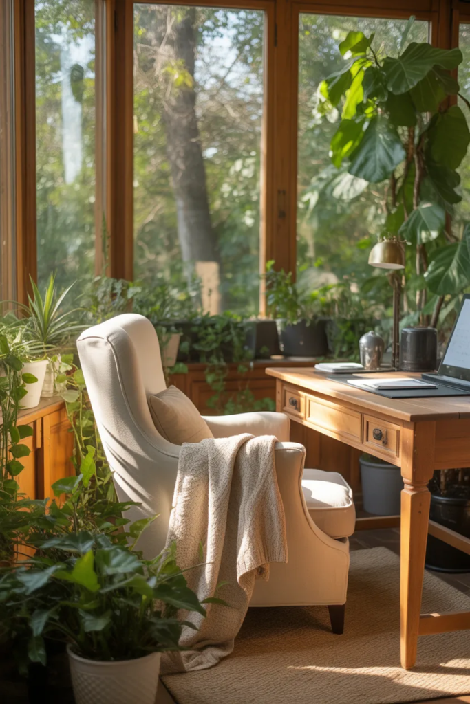 Cozy Sunroom Reading and Work Nook - Sunroom Office Ideas