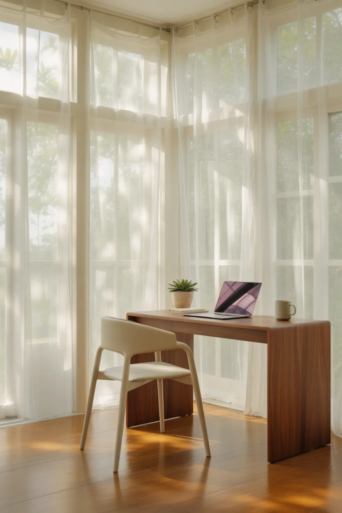 Elegant Sunroom Office with Curtains