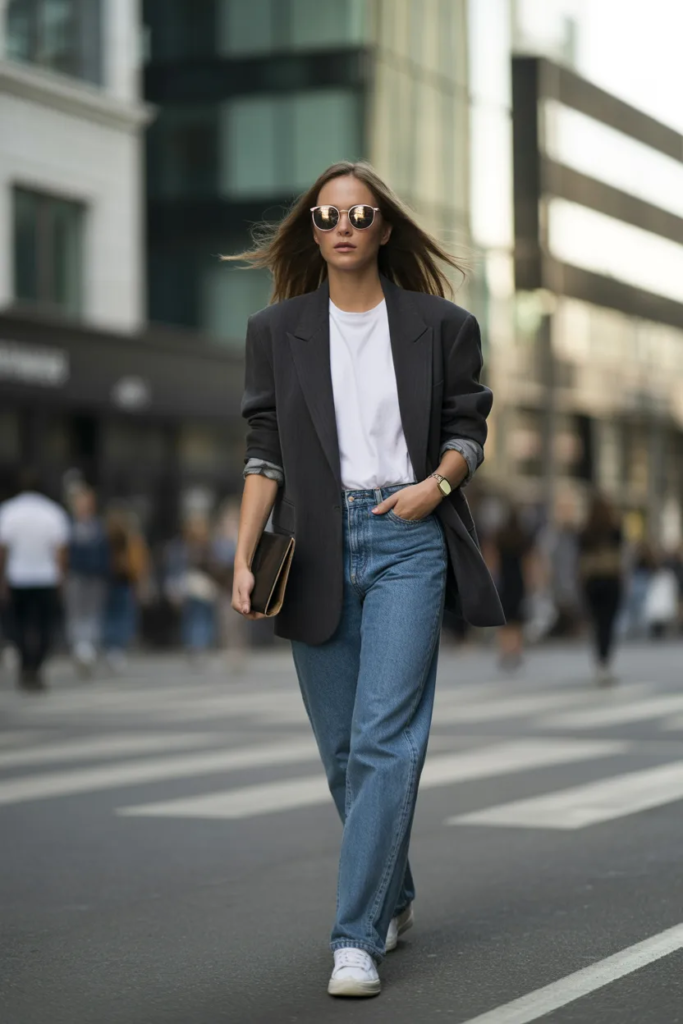 Oversized Blazer with Straight-Leg Jeans - Off-Duty Model Outfit Ideas