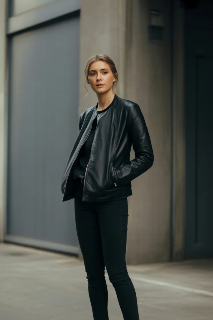 Leather Jacket with Black Skinny Jeans