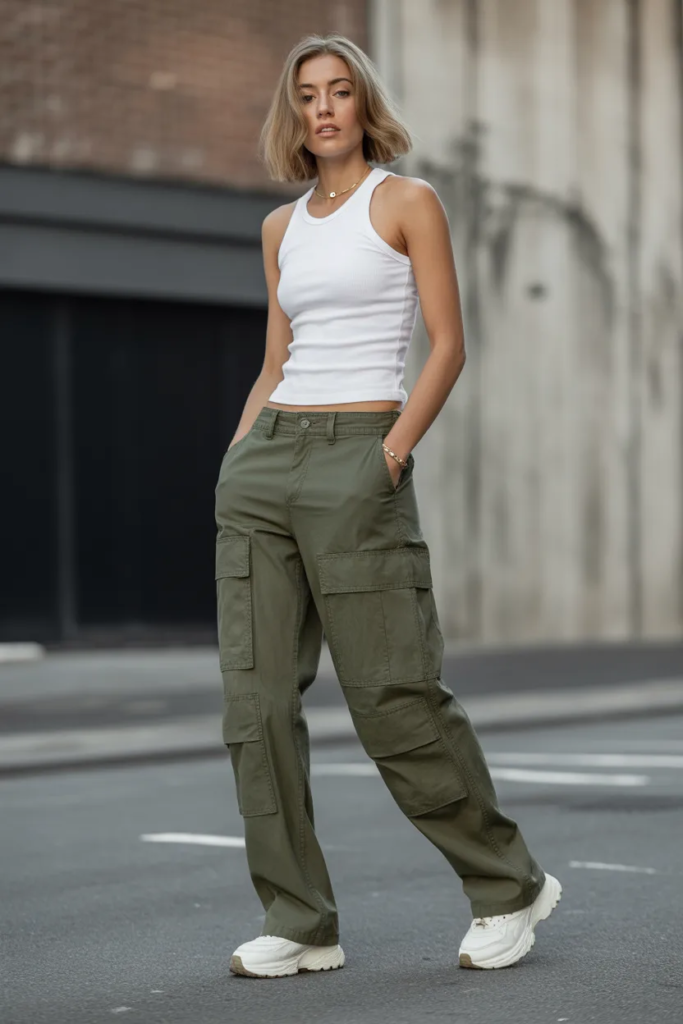 Tank Top with Loose Cargo Pants