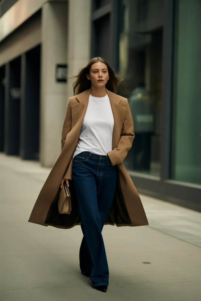Long Coat with Basic Jeans and Tee