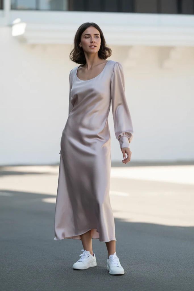 Slip Dress with Sneakers - Off-Duty Model Outfit Ideas