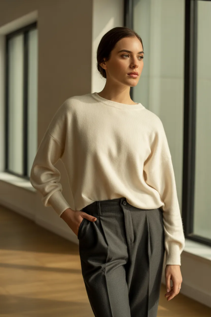 Cashmere Sweater with Tailored Pants