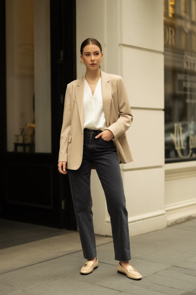 Blazer with Dark Denim Jeans