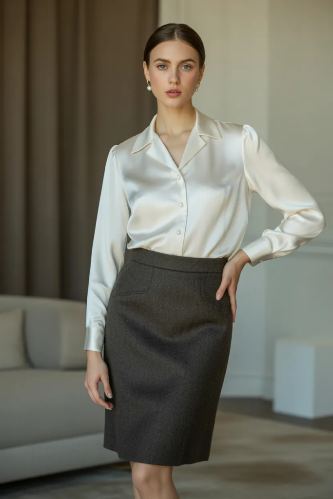 Silk Blouse with Tailored Skirt