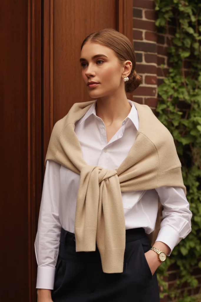 Sweater Draped Over Shoulders with Shirt