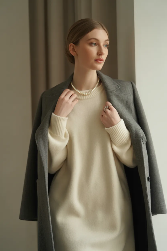 Structured Coat with Knit Dress