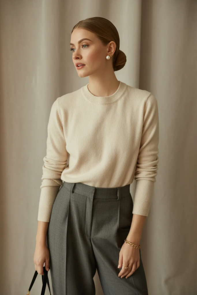 Wool Sweater with Tailored Trousers