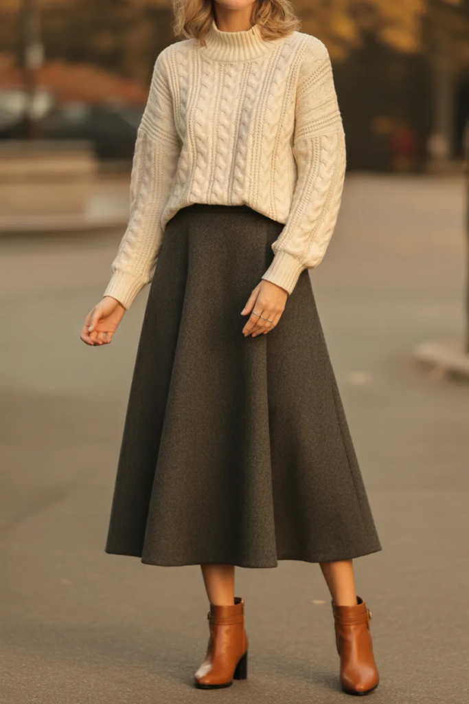 Knit Sweater + Midi Skirt + Ankle Boots - Effortless Outfit Formulas
