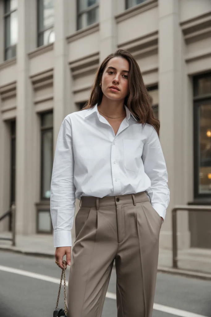 White Button-Down with Tailored Trousers - Elevated Basics Outfits