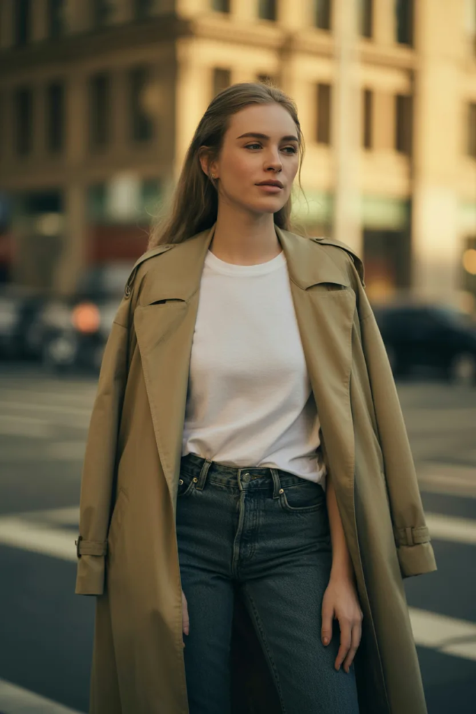 Classic Trench Coat with Casual Basics