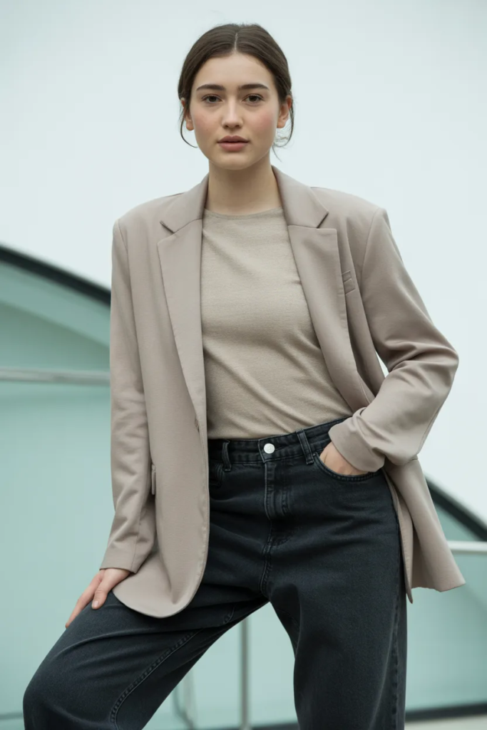 Relaxed Blazer with Knit Top