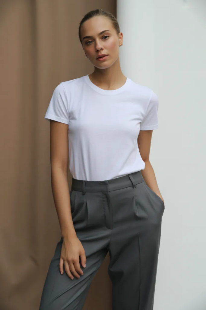 Basic Tee with Tailored Pants - Elevated Basics Outfits