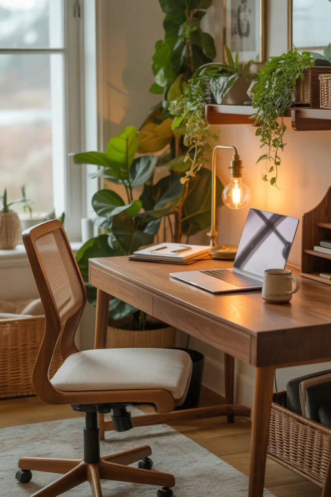 Wooden Desk with Natural Décor - Home Office Desk Ideas