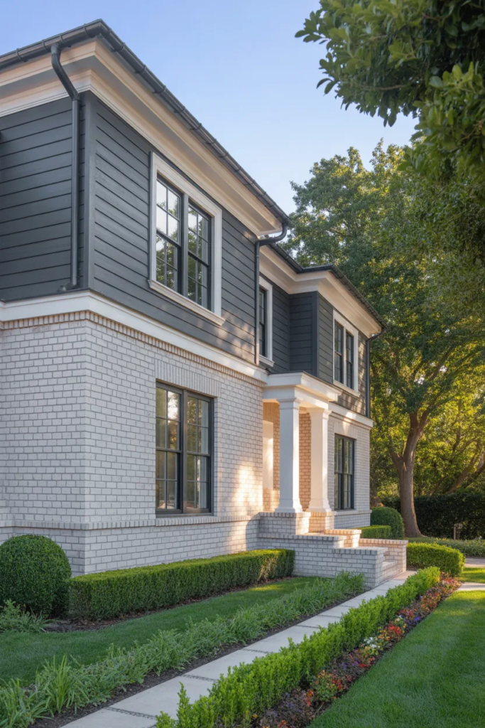 Gray Exterior with White Brick