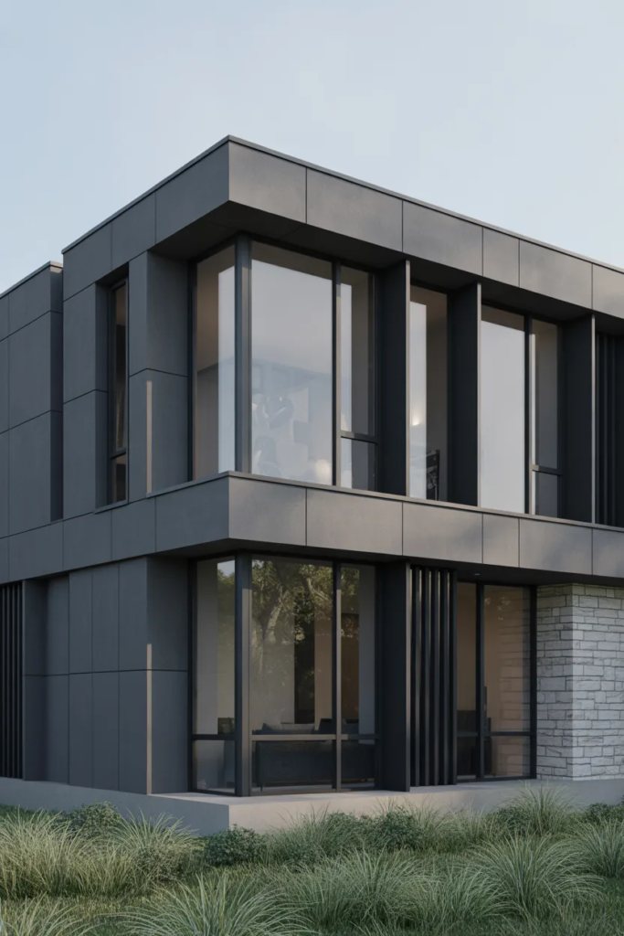 Modern Gray Exterior with Large Windows