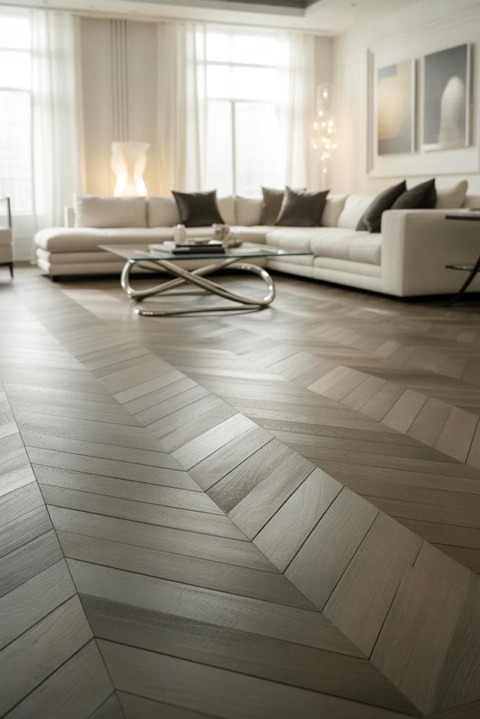Gray Herringbone Wood Flooring