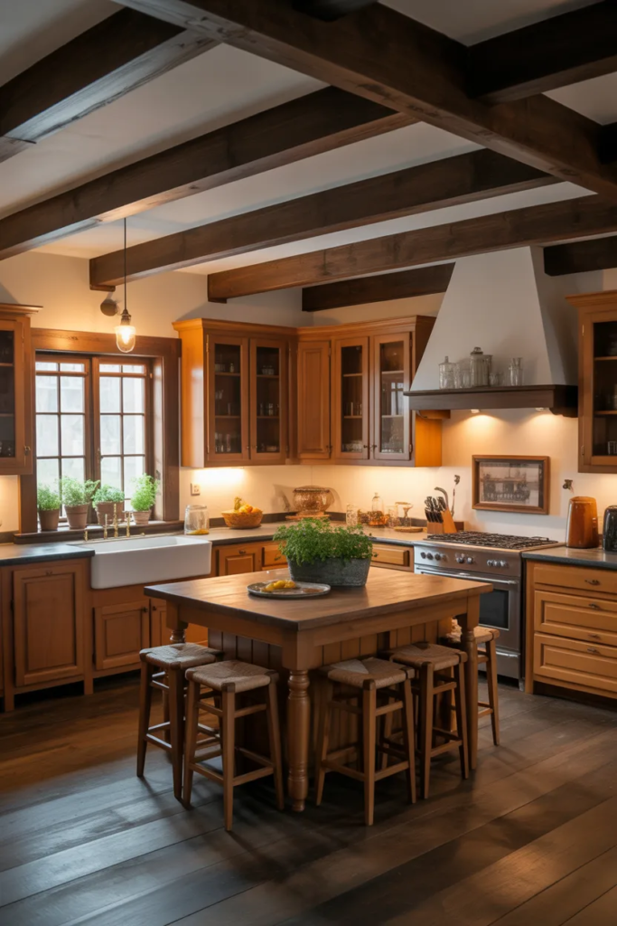 Exposed Wooden Ceiling Beams - Rustic Kitchen Ideas 