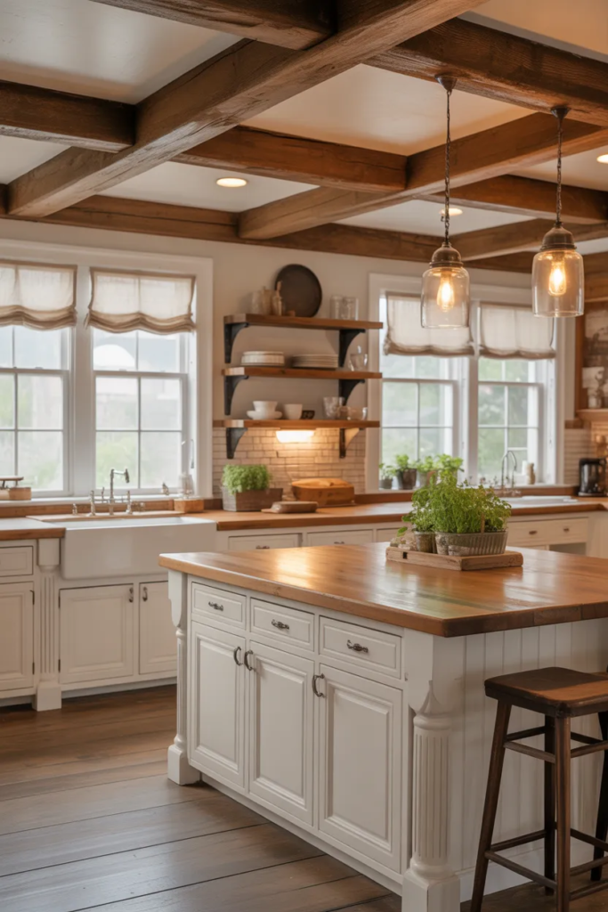 White Cabinets with Rustic Wood Accents
