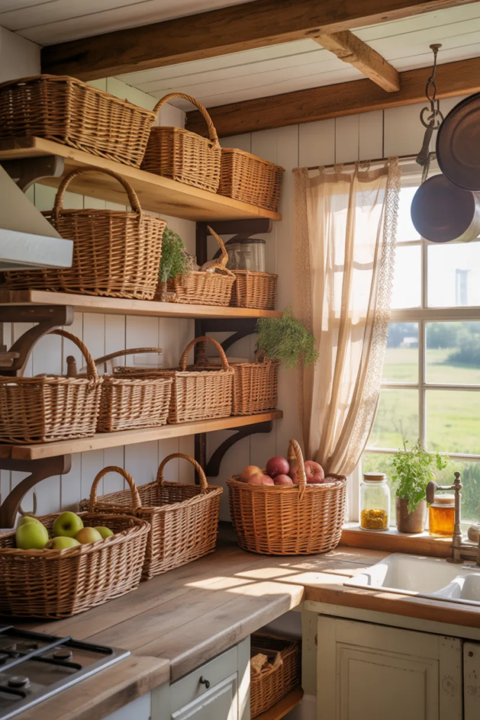 Woven Baskets for Storage - Rustic Kitchen Ideas 