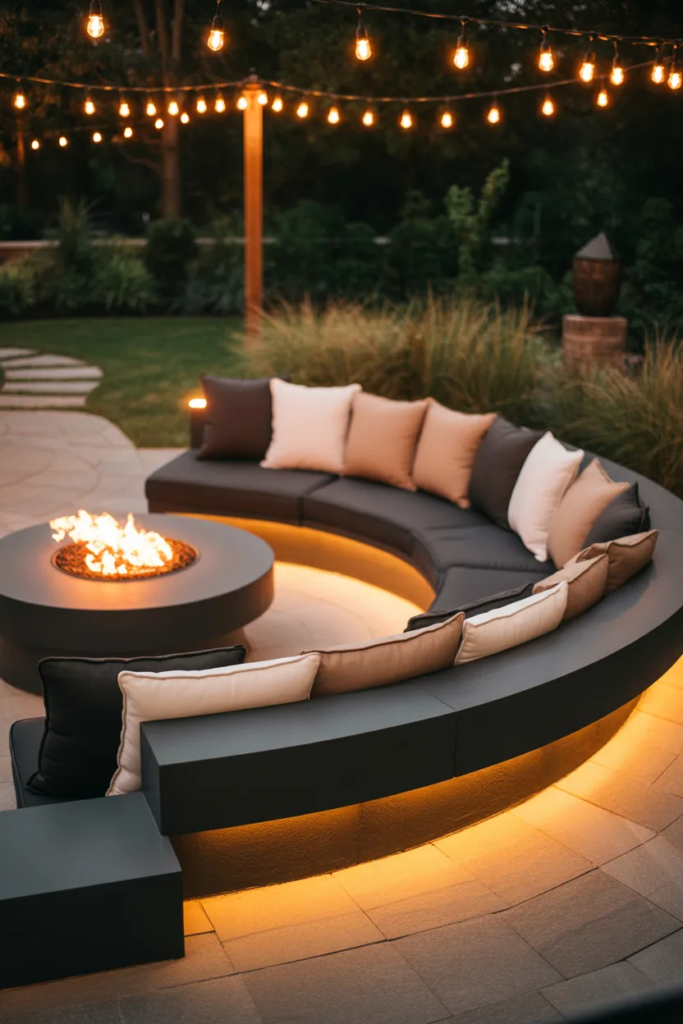Fire Pit with Built-In Bench Seating - Yard Fire Pit Ideas