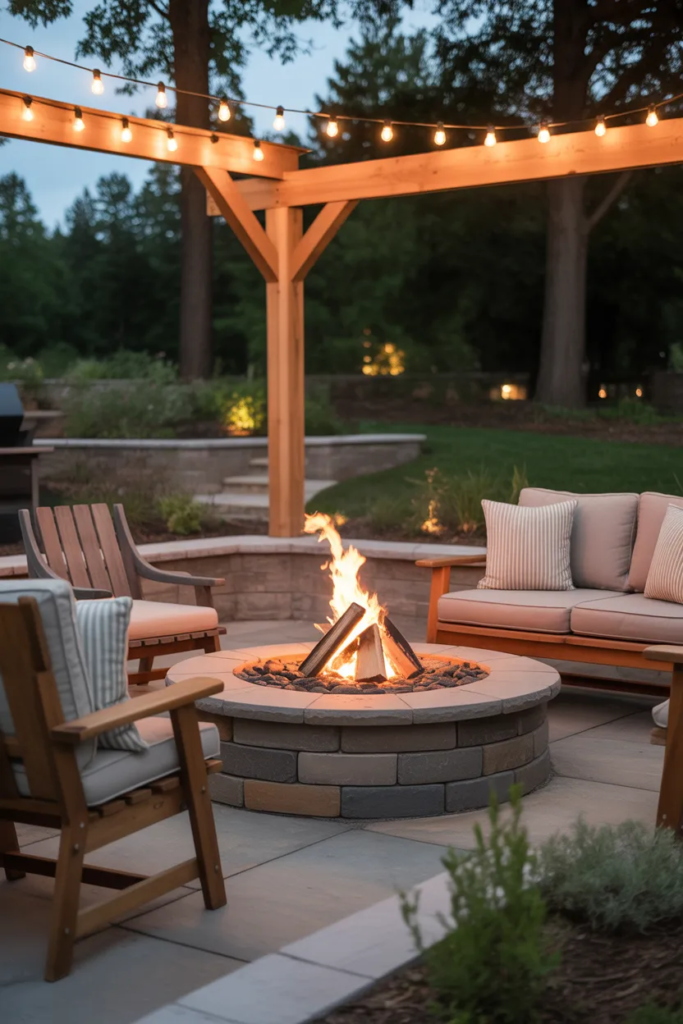 Fire Pit with Pergola Overhead
