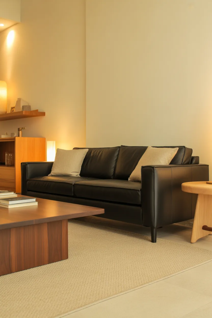 Black Sofa with Neutral Earth Tones