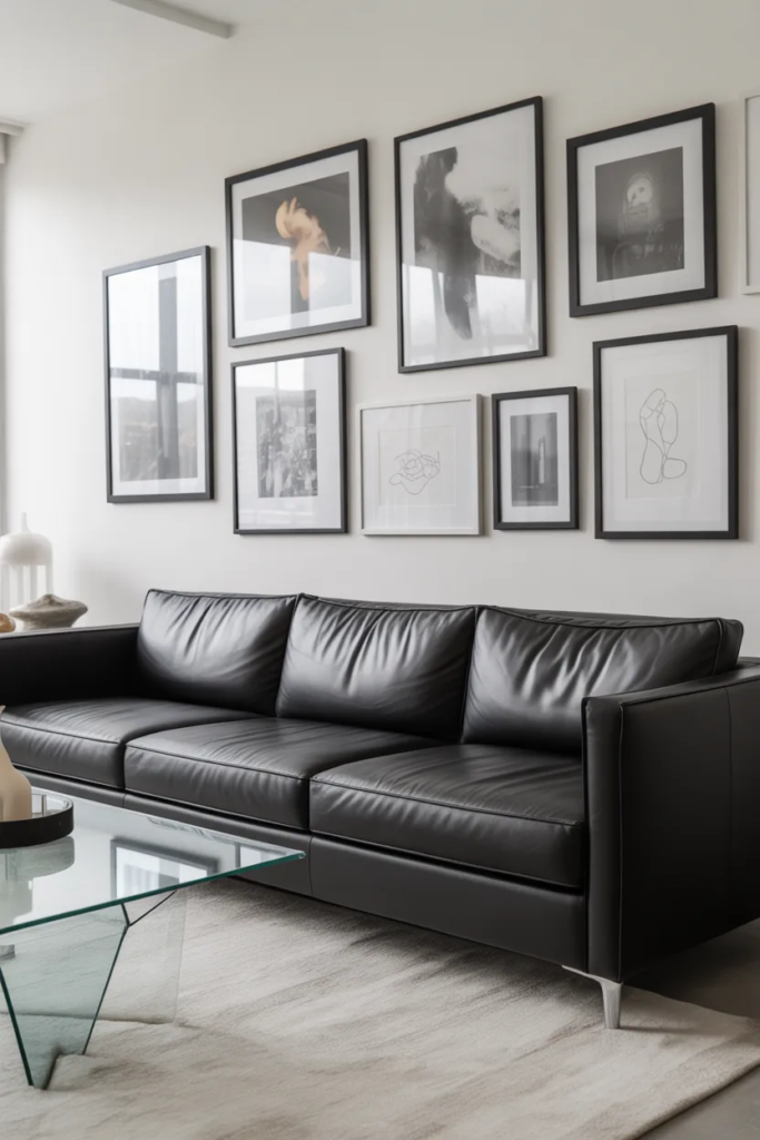 Black Sofa with Gallery Wall