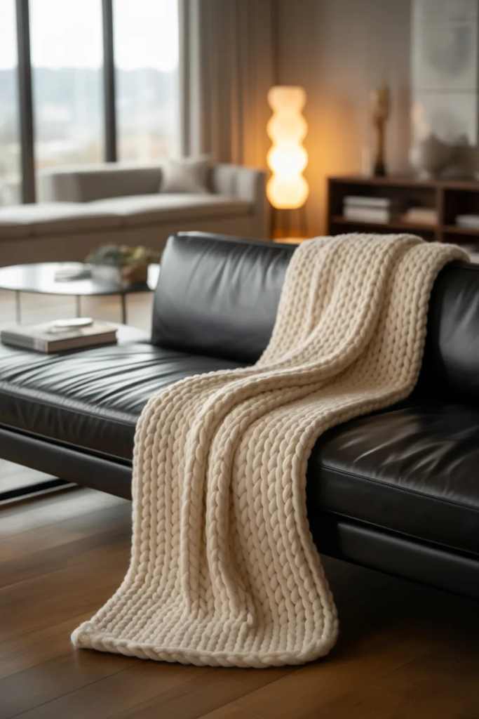 Black Sofa with Textured Throws