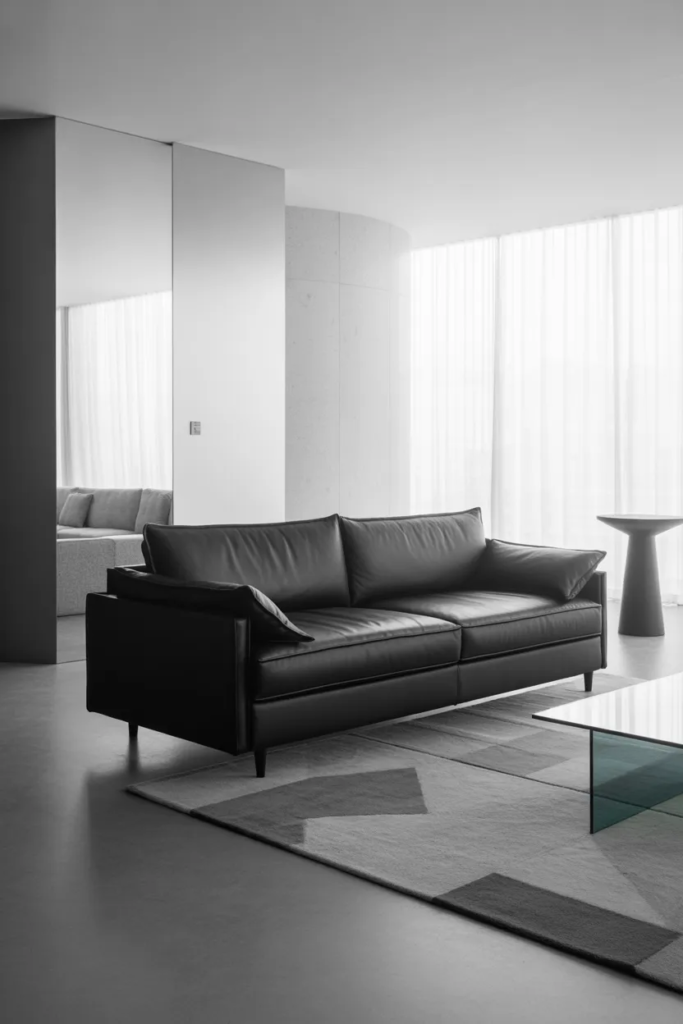 Black Sofa with Monochrome Decor
